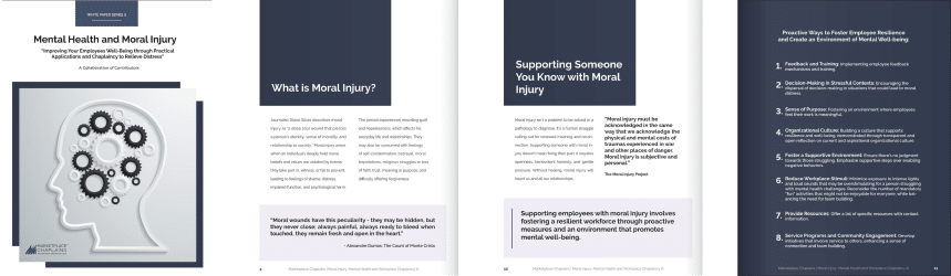 Mental Health and Moral Injury Cover, Page 2,10,11