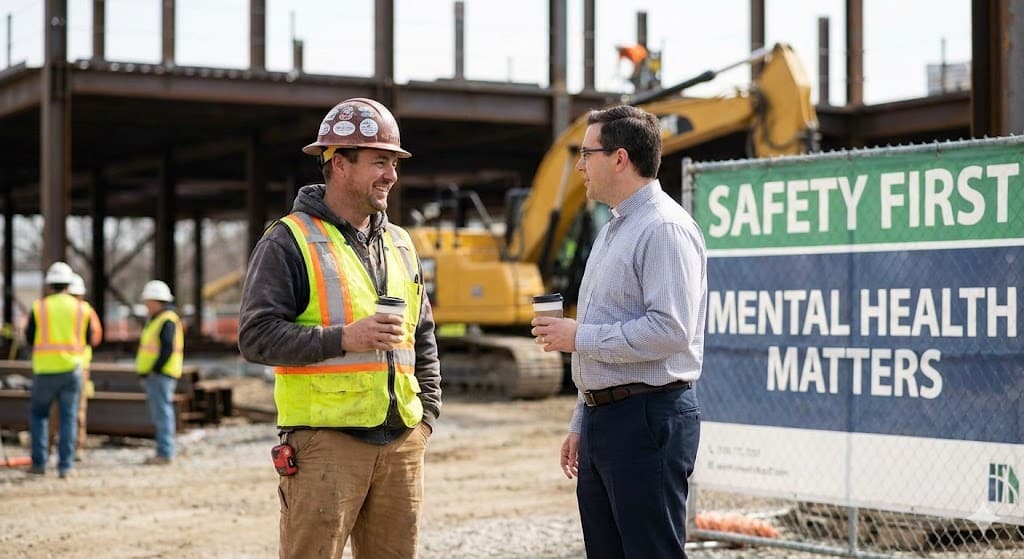 Construction site with safety signage.